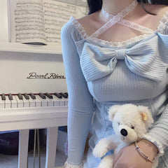 فستان KOSAHIKI الياباني الجميل برباط من الدانتيل وياقة مربعة وفيونكة فستان نسائي لربيع وصيف 2022 مطوي فساتين ضيقة Y2k