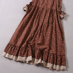 Mori girl floral dress with wooden ears mid-length literary casual half cardigan long-sleeved skirt