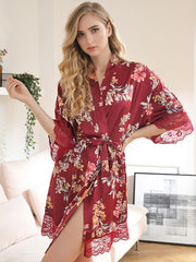 Sexy Sleepwear Bride Morning Gown Large Size Ice Silk Nightgown Female Printed Bathrobe Nightdress Casual Lace Female Intimate Lingerie Nightgown