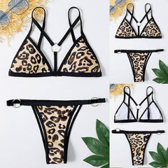 Women'sHigh Breast Contrast Gradient Split Bikini Set One Piece Swimsuit Bandage Thong Cross Bandage Bathing Suit Swimwear