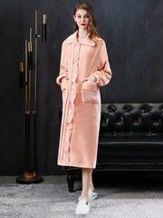 Flannel Nightdress Women Winter Thicken Home Wear Lengthen Bath robe Oversize Buttons Daily Wear Pajamas Lady Nightgown Lapel Sleepwear
