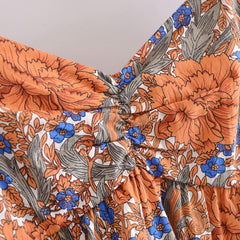 المرأة بوهو نمط الأزهار طباعة ميدي اللباس الصيف حزب السباغيتي حزام اللباس Femele ربطة القوس فيونكة أكمام ألف خط فساتين