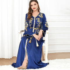 Middle Eastern women's Arab clothing new V-neck cross-border long sleeved European and American foreign trade dress