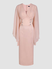 Pink Chiffon Elegant Hot Diamond Button Waist Pack Dress