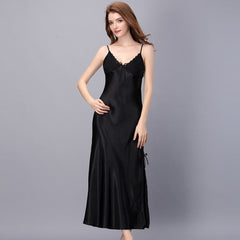 Slip On Sexy Pajamas Women Long Satin Nightgown Lace Stitching Adjustable Straps Sexy Pajamas Homewear