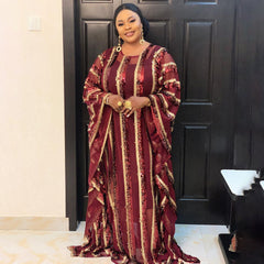 African national costume gown dress large net yarn embroidered front and rear sequins with elastic vest long skirt