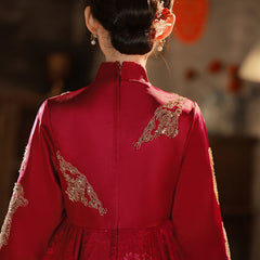 Chinese style cheongsam toast suit bride pregnant women high waist large size fat mm winter cover belly Xiuhe red wedding dress