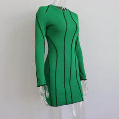 Sexy Club Rib Knit Y2K Mini Bodycon Party Women's Fall Stripe O-Neck Long Sleeve Fashion Dress 2023