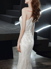 Ladies long one-shoulder fishtail slim slimming party dress LX411