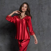 Sexy soft Pajama Set Fashion Ladies Silk Pajamas Long Sleeve Pants Nightgown Suit Silk Pants Sleepwear Homewear clothing