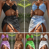 European and American Style Two-piece Swimsuit Female Slim Solid Color Sexy Swimsuit Halter Neck Three-piece Bikini