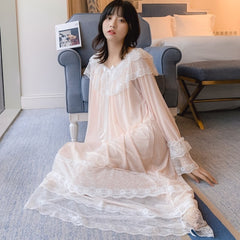 Women Lolita Night Dress Princess Sleepwear Multilayer Lace Mesh Romantic Vintage Victorian Nightgowns Nightdress Lounge Wear