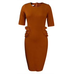 فستان مكتبي احترافي ذو ثنيات بلون موحد أوروبي وأمريكي