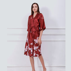 sleepwear Home Clothing Women Silky Satin Kimono Bathrobe Dress Gown Flower Long Sleepwear Casual Print Half Sleeve Women Nightdress Sexy Pajamas