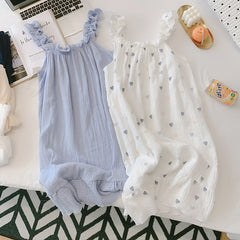 QWEEK Cotton Sleepwear Dresses for Women 2021 Kawaii Night Dress Heart Print Nightgown Cute Nightwear Casual Dress