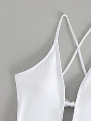 Plain Criss Cross Tie Back One Piece Swimsuit