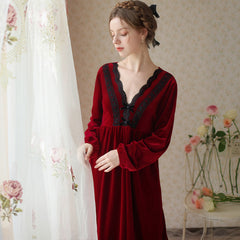 Autumn Winter Women Golden velvet Robe Long Night Dress Female Nightwear Vintage Nightgown Sleepwear Elegant Sleepdress Casual Home Clothes