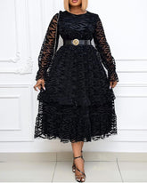 New style mesh flocking elegant large skirt with wooden ears large size dress (not including belt)