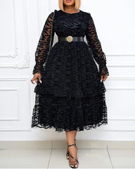 New style mesh flocking elegant large skirt with wooden ears large size dress (not including belt)