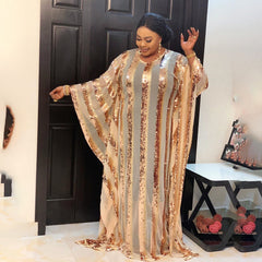 African national costume gown dress large net yarn embroidered front and rear sequins with elastic vest long skirt