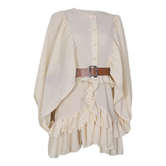 Fashion high-end solid color french long-sleeved chiffon wrinkled jumpsuit