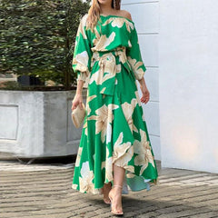 New style elegant commuter printed lantern sleeve dress