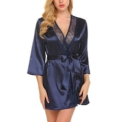 Women Sexy Lingerie Sexy Lace Nightgown Deep V Bathrobes Lace Satin Kimono Nightie Women Satin Robe Bridal Sexy Pajamas