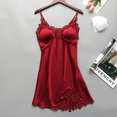 Sexy silk suspender nightdress thin section ice silk pajamas with chest pad