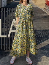 ZANZEA Women Casual Dresses Floral Print O-Neck Half Sleeve Vintage A Line Long Dress Fashion Holiday Casual Loose Ladies Vestido Plus Size