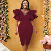 European and American mesh hot drill tassel perspective sexy tight evening dress women's dress) (slightly off the sequins)