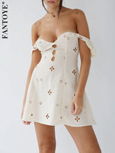 Square Collar Black Mini Dresses 2022 Summer Sexy High Waist Short Sleeve Beachwear Bodycon Hollow Out Sundress Female