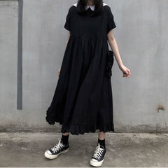 2023 Summer Sweet Peter Pan Collar Kawaii Ruffle Short Sleeve Teen Girls Black Gothic Loose Fashion 3*18