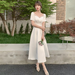 Satin wedding dress 2022 new temperament French light wedding dress simple travel shooting white wedding dress first love tea break skirt