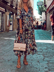 الأزهار خمر طباعة بوهو مثير السيدات بوهو الصيف فستان طويل المرأة الشاطئ المرأة رداء حفلة Y2k فساتين الشيفون