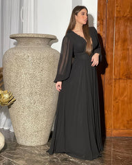 Black elegant chiffon waist dress