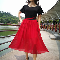 European and American plus size dress new style women's waist chiffon long skirt
