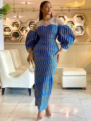 فساتين نسائية أوروبية وأمريكية جديدة بأكمام منتفخة مثيرة من الدانتيل متوسطة الخصر كبيرة الحجم