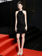 Ladies Fashion Halter Collar Sequined Slim Dress Dress