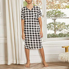 Men's Short Sleeve Thin Muslim Nightgown Solid Color Homewear Men's Nightdress