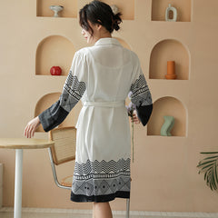 The new thin style simulates ice silk silk pajamas, European and American style bathrobe, nightdress and home wear spring and autumn