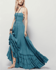 تنورة الشاطئ 2023 فستان مثير بوهو البوهيمي مهرجان الصيف طويل بدون ظهر القطن المرأة فستان حفلة الهبي العرقية