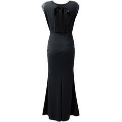 New Lace Sequin Ribbon Bow Fishtail Dinner Dress Slim Fit Hip Dress