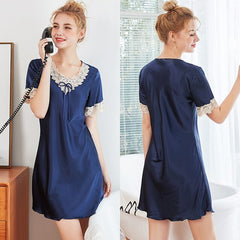 Summer Pajamas Women Silk Ice Pajamas Short Sleeve Nightgown Female Home Wear