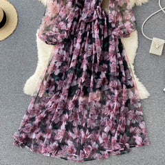 Flowers Series Elegant Dress Niche Light Chiffon Elegant Holiday Dress Autumn Dress