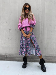 Autumn Winter Long Floral Print Dress Robe for Women 2021 Casual Long Sleeve Split Dress Female Boho Elegant Maxi Party Vestidos