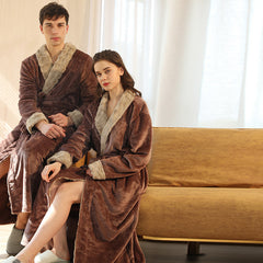 End of the year 2021 European code plus fat flannel nightgown female winter men's coral fleece couple bathrobe autumn and winter thickened long
