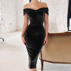 Celmia 2022 Fashion Party Dress Women Evening Bodycon Velvet Dress Sexy Off Shoulder Short Sleeve Casual Solid Midi Dresses Robe