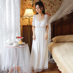 Short-sleeved pajamas new women's clothing; summer long lace palace style mesh modal sweet pajamas home clothes