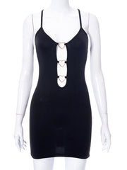 فستان نسائي أسود مجوف فستان قصير على شكل قلب لديكور النادي مثير للحفلات للنساء فستان قصير قصير فيستدو دي موجر