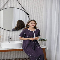 Fdfklak Fat Nightgowns Women Short Sleeve Long Dress Print Cotton Home Wear Clothes Nightdress Ladies Sleepwear Nightshirt